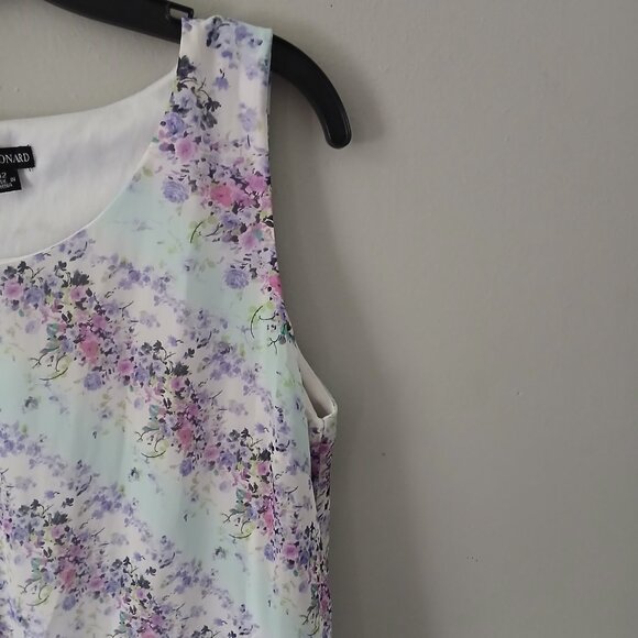 Nina Leonard Size 12 Sleeveless Midi Layered Ruffle Hem Dress Floral Blue Pink - Picture 5 of 16